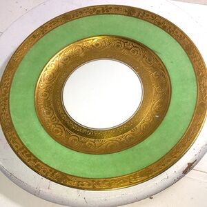 Vintage Bavarian Hudsehenreuther Gelb green & gold dinner plates set of 5.